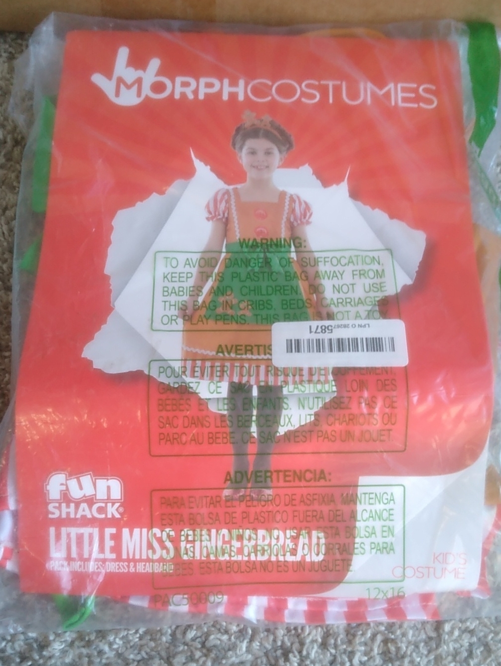 Morphe Little Miss Gingerbread Kids Costume - Red, White & Green